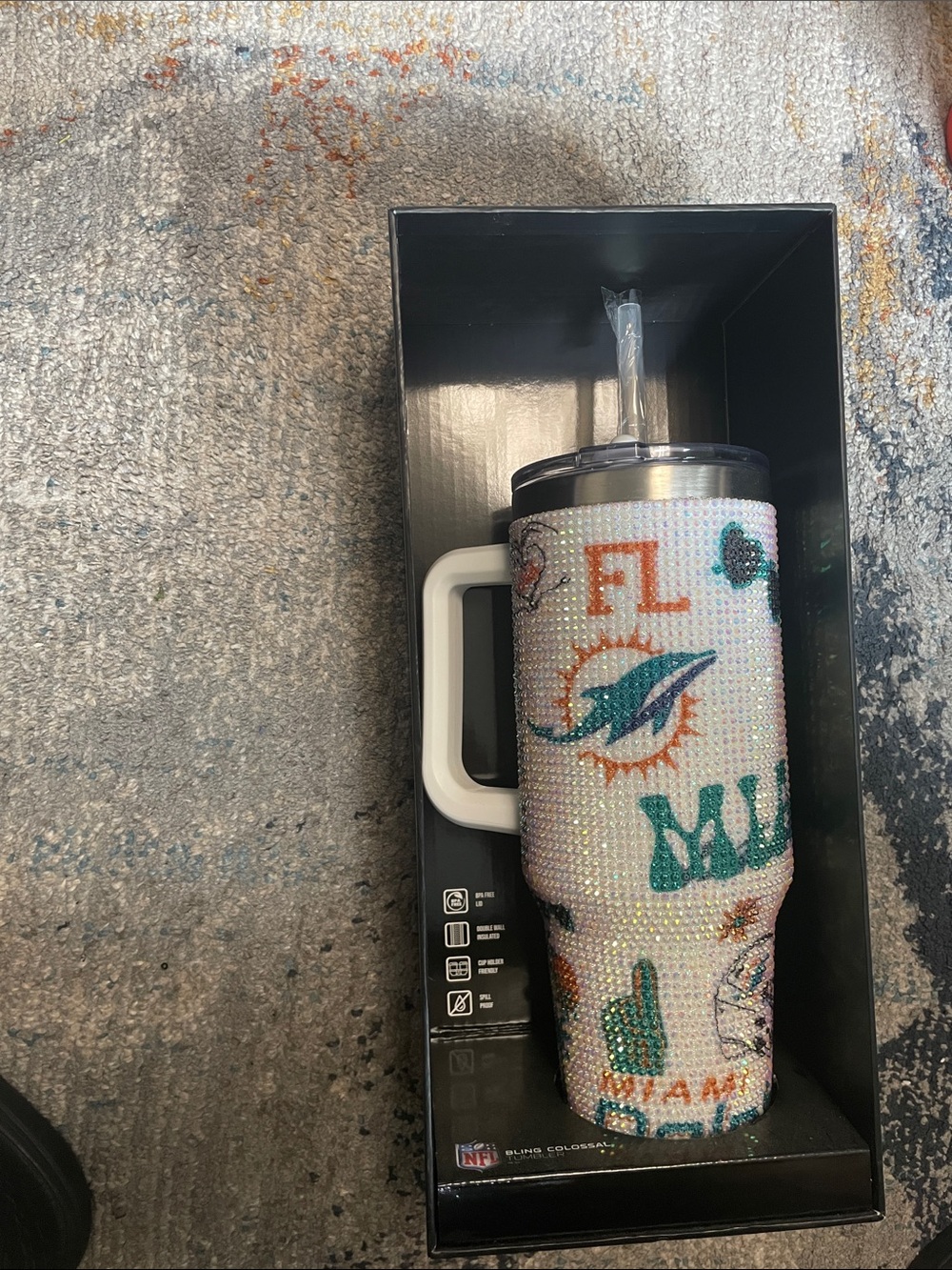NFL Miami Dolphins Crystal Travel Tumbler in White and Teal